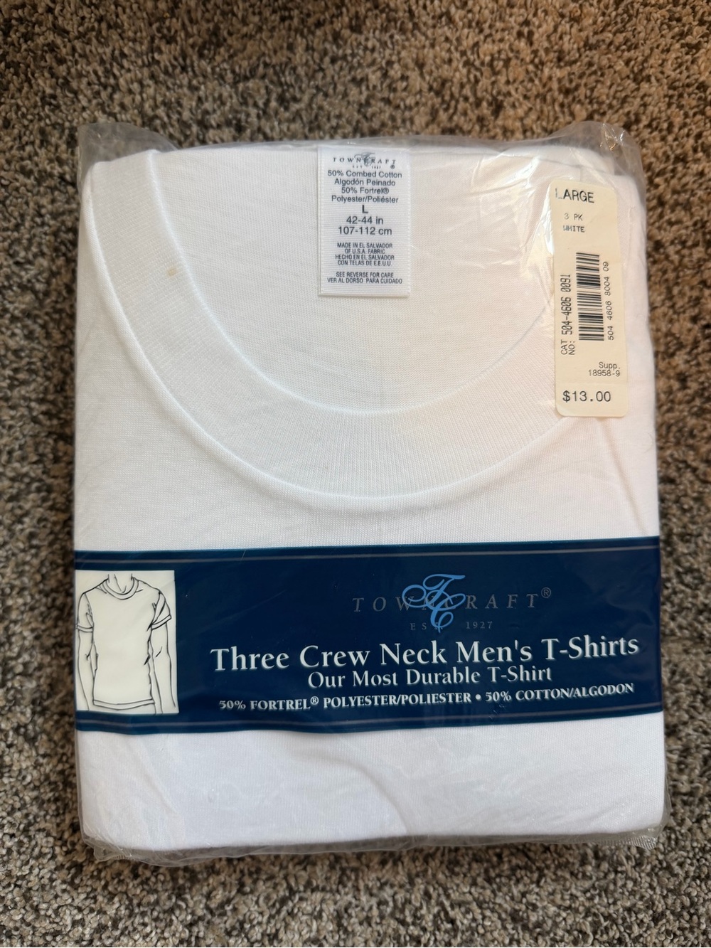 Vintage Crew Neck T-Shirts Towncraft Deadstock 3-Pack Undershirts